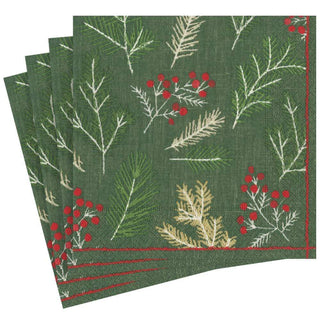 Caspari Sprigs and Berries Paper Dinner Napkins in Evergreen - 20 Per Package 16691D
