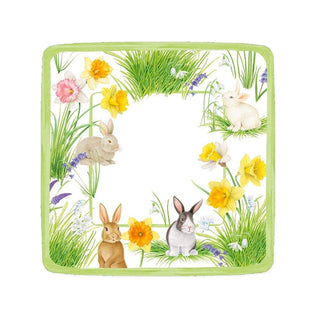 Caspari Bunnies and Daffodils Square Paper Salad & Dessert Plates - 8 Per Package 16870SP