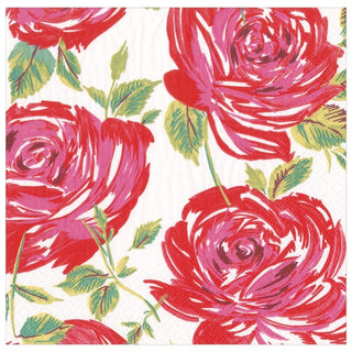 Caspari Bella Rosa Paper Dinner Napkins in Red - 20 Per Package 16930D