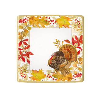 Woodland Turkey Square Paper Salad & Dessert Plates - 8 Per Package 17110SP