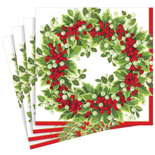 Holly and Berry Wreath Paper Dinner Napkins - 20 Per Package 17191D