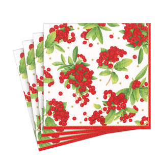 Christmas Berry Paper Luncheon Napkins in Red - 20 Per Package 17230L
