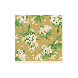 Christmas Berry Paper Cocktail Napkins in Gold/White- 20 Per Package 17231C