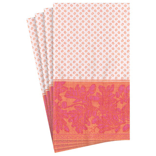 Oak Leaves & Acorns Paper Linen Guest Towel Napkins in Orange/Fuchsia - 12 Per Package 17290GG