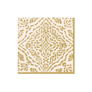 Annika Paper Cocktail Napkins in Ivory/Gold - 40 Per Box 17301B