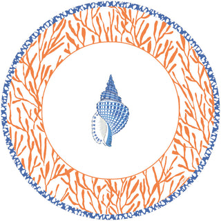 Shell Toile Dinner Plates in Coral & Blue - 8 Per Package