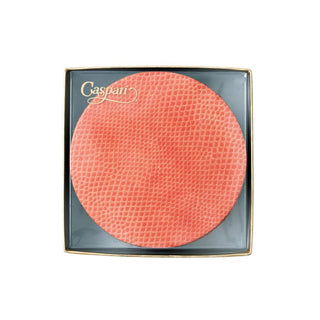 Caspari Round Snakeskin Felt-Backed Coasters in Coral - 8 Per Box 4006CR