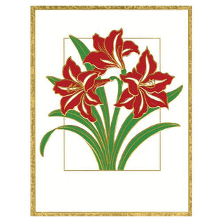 Caspari Amaryllis Embossed Boxed Christmas Cards - 10 Cards & 10 Envelopes 83256
