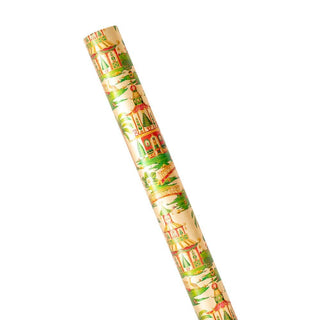 Caspari Christmas Pagodas Gift Wrapping Paper in Gold - 30" x 8' Roll 97940RC