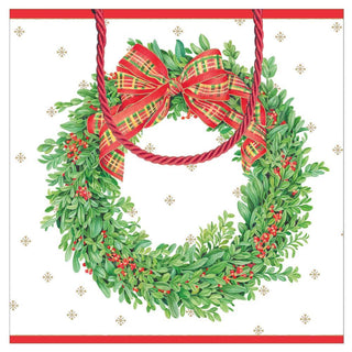 Caspari Boxwood and Berries Wreath Small Square Gift Bag - 1 Each 9796B1.5