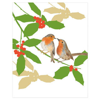 Robins on Snowy Branch Mini Christmas Cards in Cello Pack - 5 Cards & 5 Envelopes