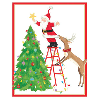 Santa and Reindeer with Tree Mini Christmas Cards in Cello Pack - 5 Cards & 5 Envelopes