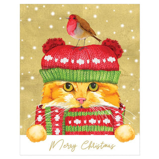 Cat in a Hat Mini Christmas Cards in Cello Pack - 5 Cards & 5 Envelopes