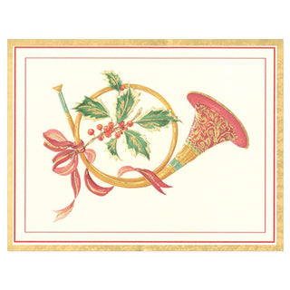 French Horn Large Embossed Boxed Christmas Cards - 10 Cards & 10 Envelopes