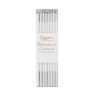 Caspari Slim Birthday Candles in White & Silver - 16 Candles Per Package CA1103