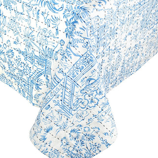 Caspari Reversible Kantha Table Cover in Pagoda Toile & Blue Fretwork - 1 Each FTC002