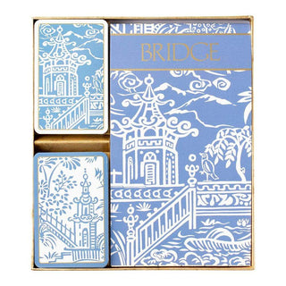 Caspari Pagoda Toile Bridge Gift Set - 2 Playing Card Decks & 2 Score Pads GS145