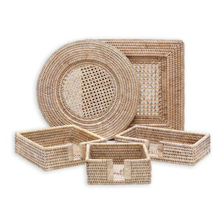 Caspari Rattan Round Plate Charger in White Natural - 1 Each HDP01W