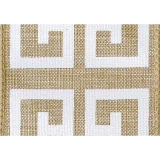 Caspari Natural & White Greek Key Wired Ribbon - 6 Yard Spool R907