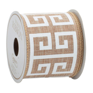 Caspari Natural & White Greek Key Wired Ribbon - 6 Yard Spool R907