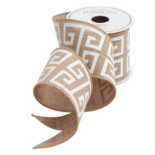 Caspari Natural & White Greek Key Wired Ribbon - 6 Yard Spool R907