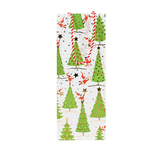 Twirling Santas Bottle Bag 5 X 3 1/2 X 13