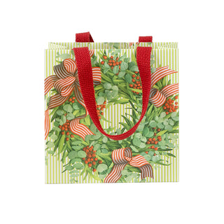 Ribbon Stripe Wreath Gift Bag Sm Sq. 5 3/4X2 1/2 X 5 3/4