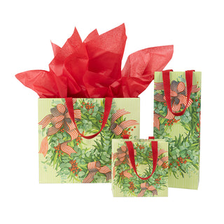 Ribbon Stripe Wreath Gift Bag Lg 11 3/4 X 4 3/4 X 10