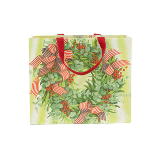 Ribbon Stripe Wreath Gift Bag Lg 11 3/4 X 4 3/4 X 10