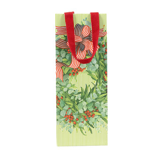 Ribbon Stripe Wreath Bottle Bag 5 X 3 1/2 X 13
