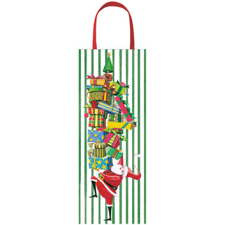 Santa With Gift Tower Bottle Bag 5 X 3 1/2 X 13
