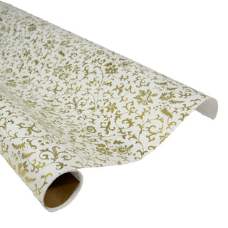 Flora Scrollwork White/Gold Roll Wrap 30 Inch X 8Ft-2 Inch Core