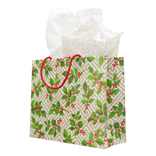 Holly And Fretwork Gift Bags - includes 1 Gift Bags