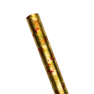 Evergreen And Berries Gold Foil Roll Wrap - includes 1 Roll