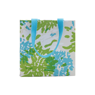 Chrysanthemum Turquoise/Lime Small Square Gift Bag - 5.75"L x 2.5" W x 5.75"H - includes 1 bag