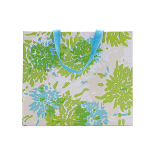 Chrysanthemum Turquoise/Lime Large Gift Bag - 11.75"L x 4.75"W x 10"H - includes 1 bag