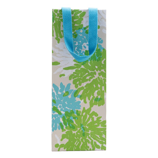 Chrysanthemum Turquoise/Lime Bottle Bag 5"L x 3.5"W x 13"H - includes 1 bag