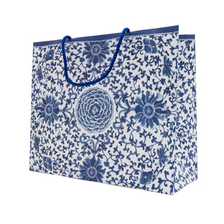 Indigo Garden Blue/White Large Gift Bag - 11.75"L x 4.75"W x 10"H - includes 1 bag