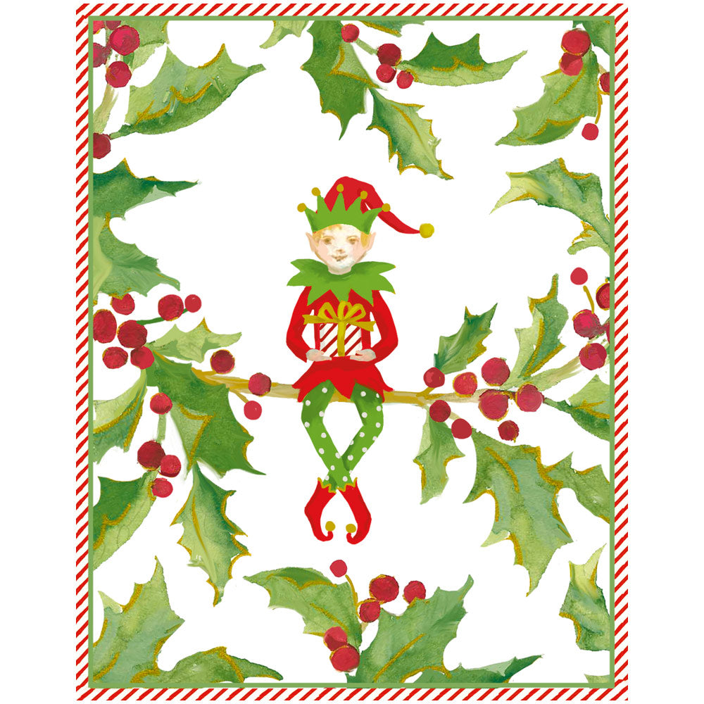Jingle Elf A-Sized Christmas Cards Pack in Cello - 5 Cards & 5 Envelopes
