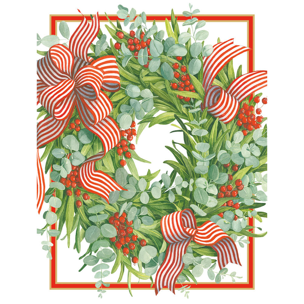 Ribbon Stripe Wreath C-Sized Blank Christmas Card Pack in Cello - 5 Cards & 5 Envelopes