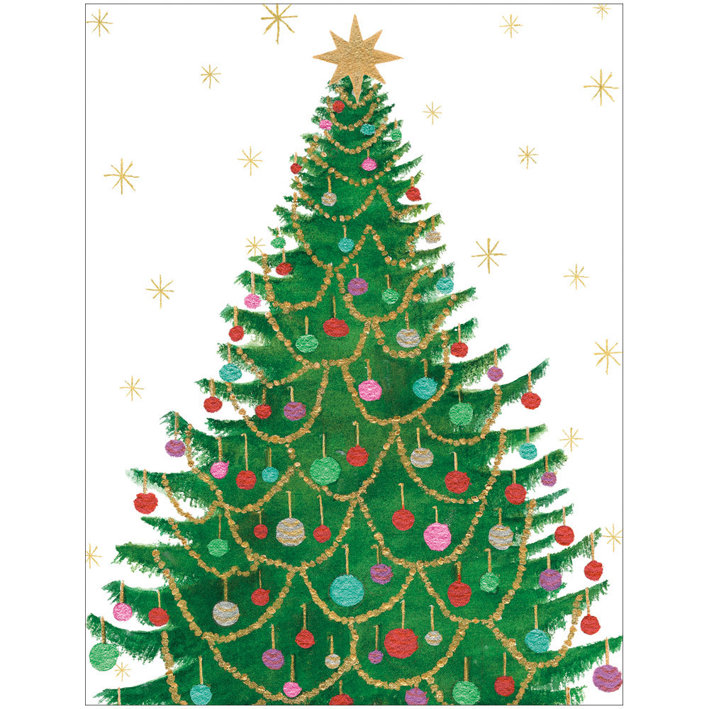 Merry And Bright Tree C-Sized Blank Christmas Card Pack in Cello - 5 Cards & 5 Envelopes