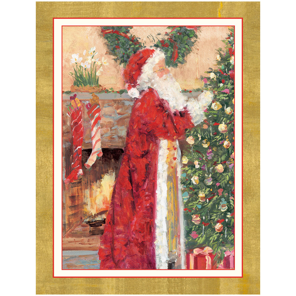 Santa At The Fireplace C-Sized Blank Christmas Card Pack in Cello - 5 Cards & 5 Envelopes