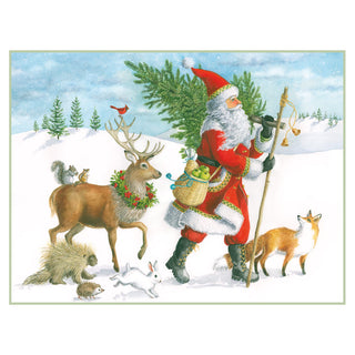 Winter Walk Santa English Language Holiday Cards - 5 cards & 5 envelopes