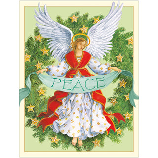 Angel Peace Wreath Blank Classic Christmas Cards - includes 5 cards & envelopes