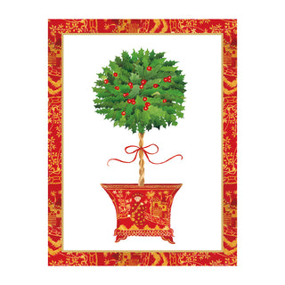 Holly Topiary In Red Pot Classic Boxed Christmas Cards - includes 15 cards & envelopes