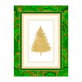 Christmas Tree Marbled Foil Classic Boxed Christmas Cards - includes 10 Blank cards & envelopes