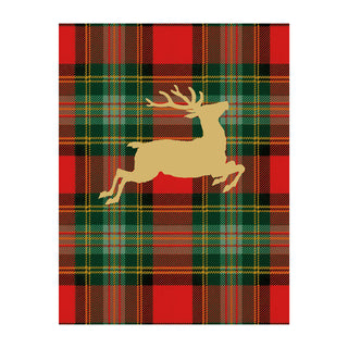Reindeer Tartan Foil Classic Boxed Christmas Cards - includes 10 Blank cards & envelopes