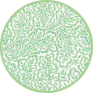 Block Print Leaves Green Paper Placemats Round 12-In