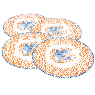 Shell Toile Coral/Blue Paper Placemats Round 12-In