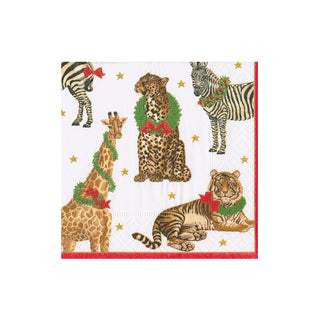 Wild Christmas Ivory Boxed Cocktail Napkins - 40 Per Box